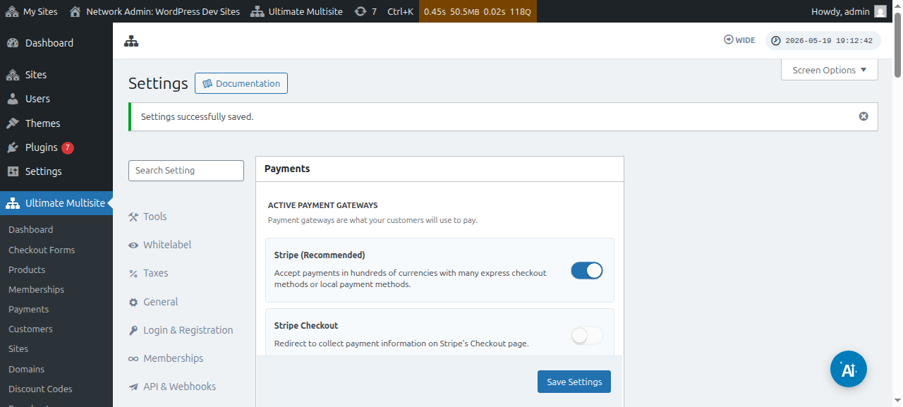 Payment gateways settings full page