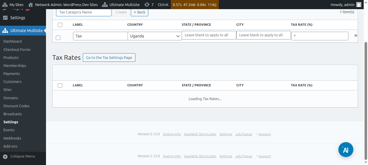 Tax Category Name input field in the create category modal