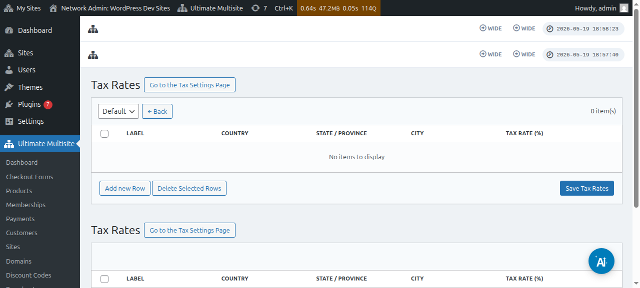 Tax category selector dropdown showing available categories