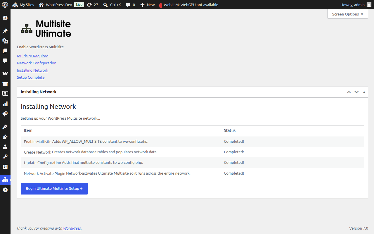 Multisite Setup Wizard - Installation pending