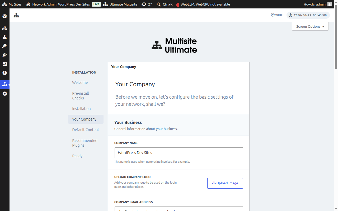 Your Company configuration step