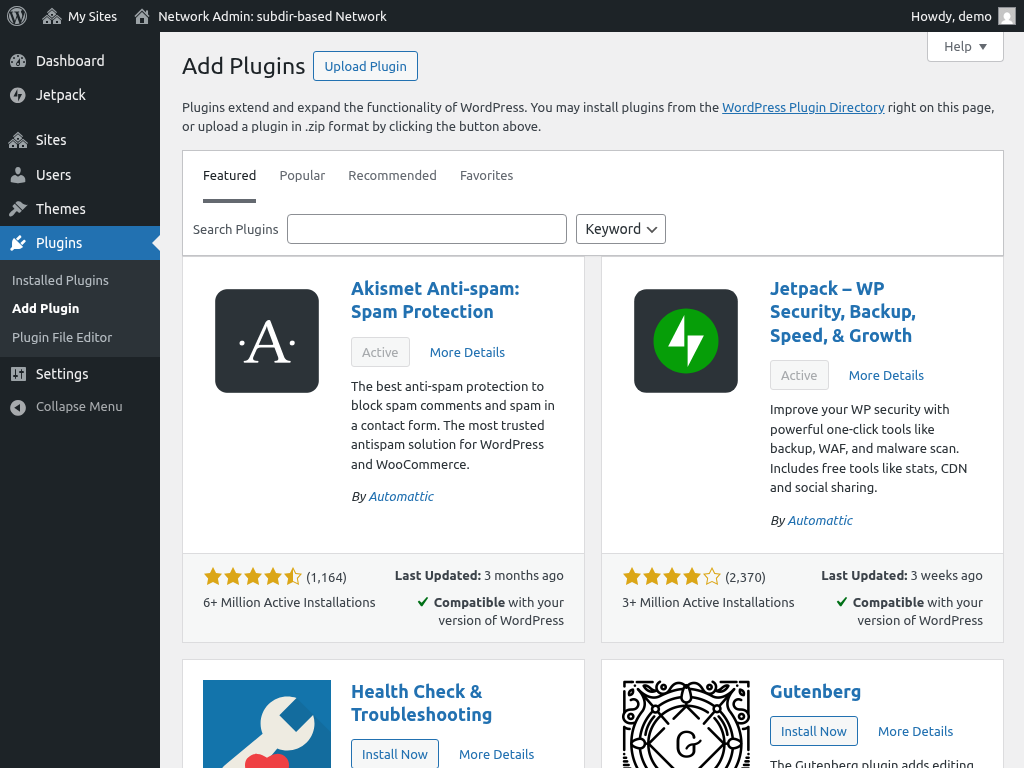 Şəbəkə Administratoru, Yeni Plugin əlavə et səhifəsi