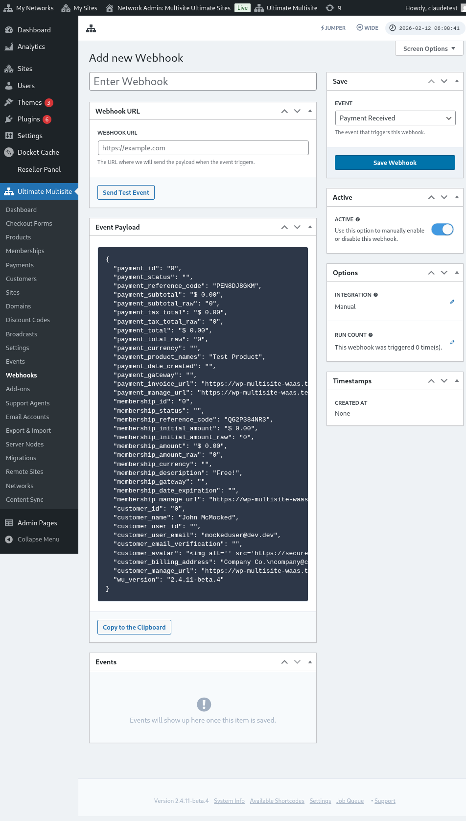 Webhook edit interface