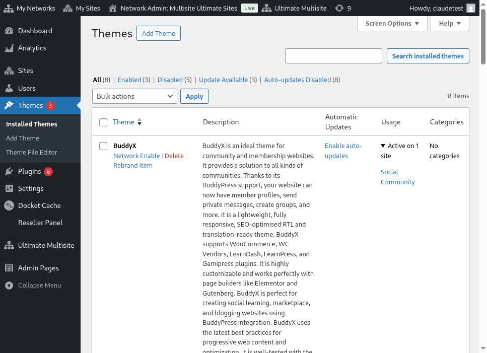 Network themes page