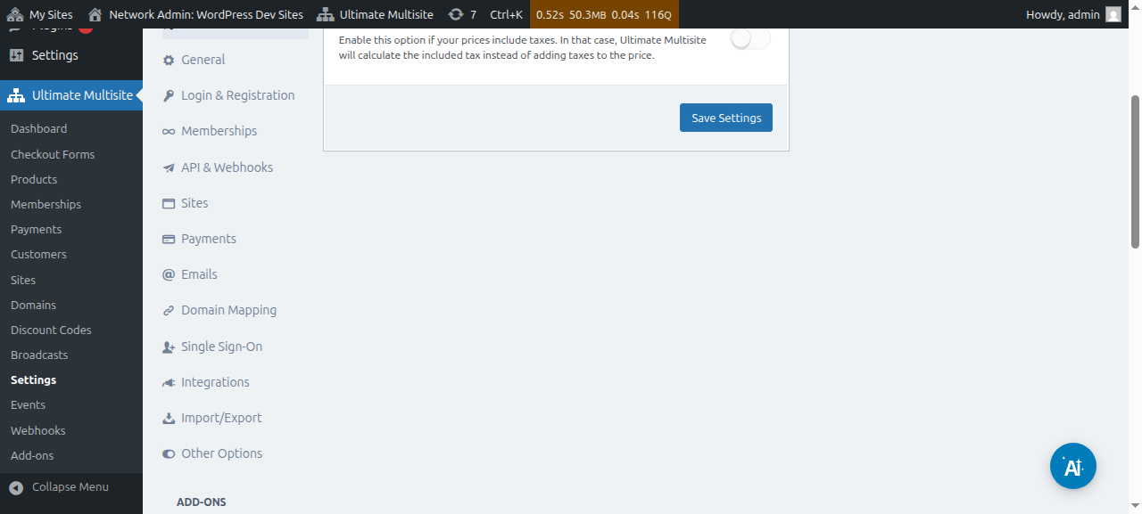 ردیف کلید Inclusive Tax زیر تنظیم Enable Taxes