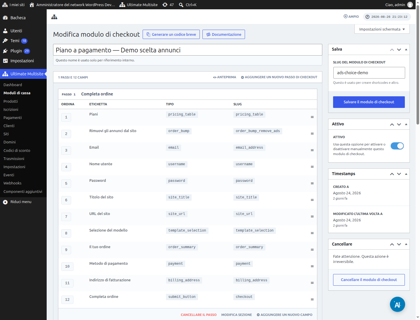 Campo Order Bump nel modulo di checkout
