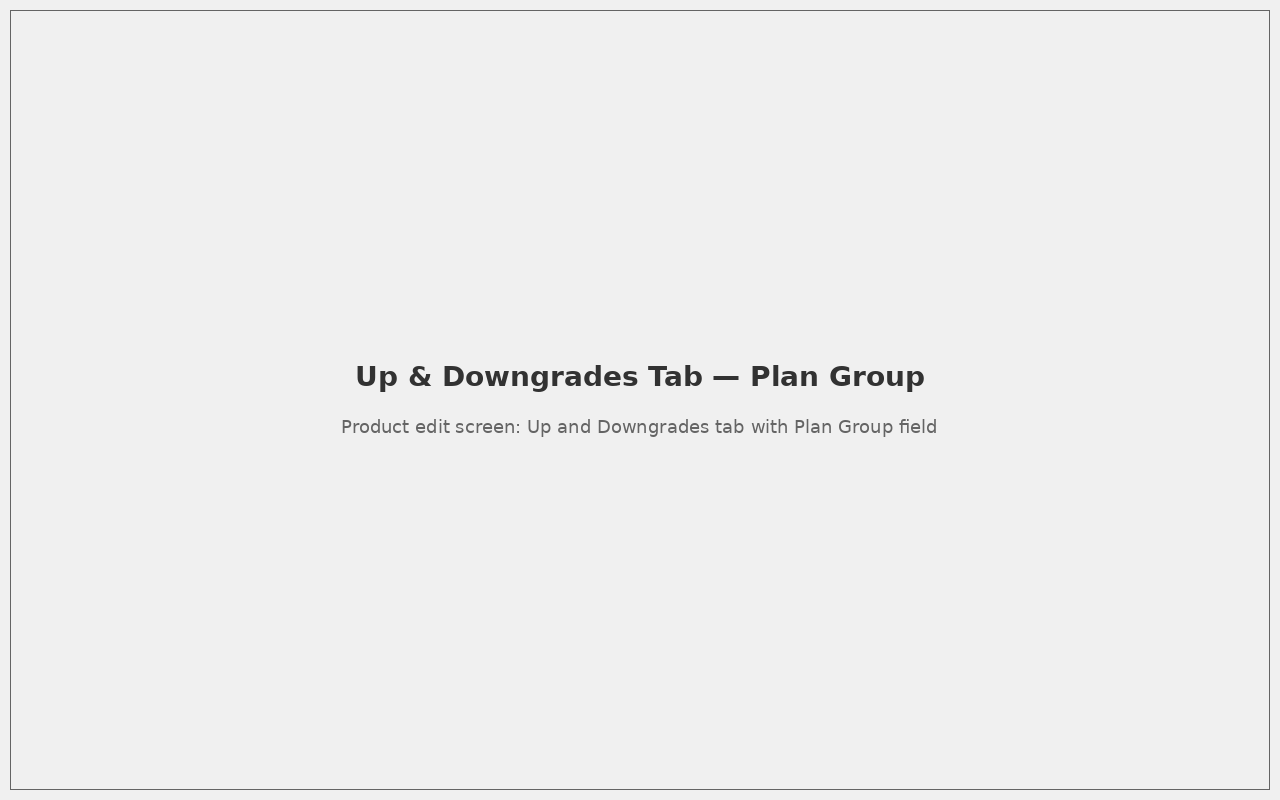 Plan Group フィールドがある商品編集の Up and Downgrades タブ