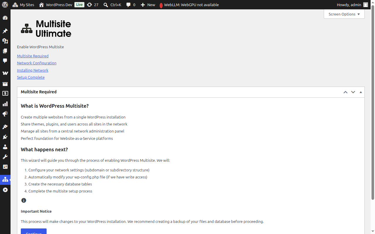 Multisite സെറ്റപ്പ് വിസാർഡ് - സ്വാഗത ഘട്ടം