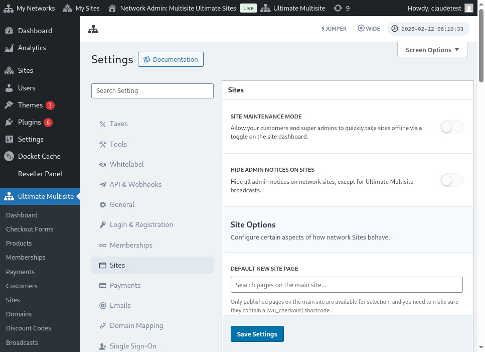 Ultimate Multisite settings मधील Site template पर्याय