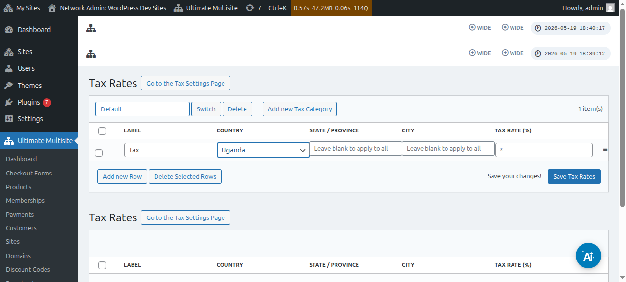 ਟੈਕਸ ਦਰਾਂ ਐਡੀਟਰ ਦੇ ਸਿਖਰ 'ਤੇ Add new Tax Category ਬਟਨ