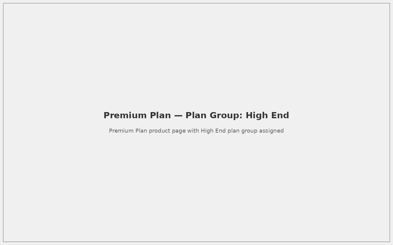 Premium Plan-produktsida med High End-plan group tilldelad
