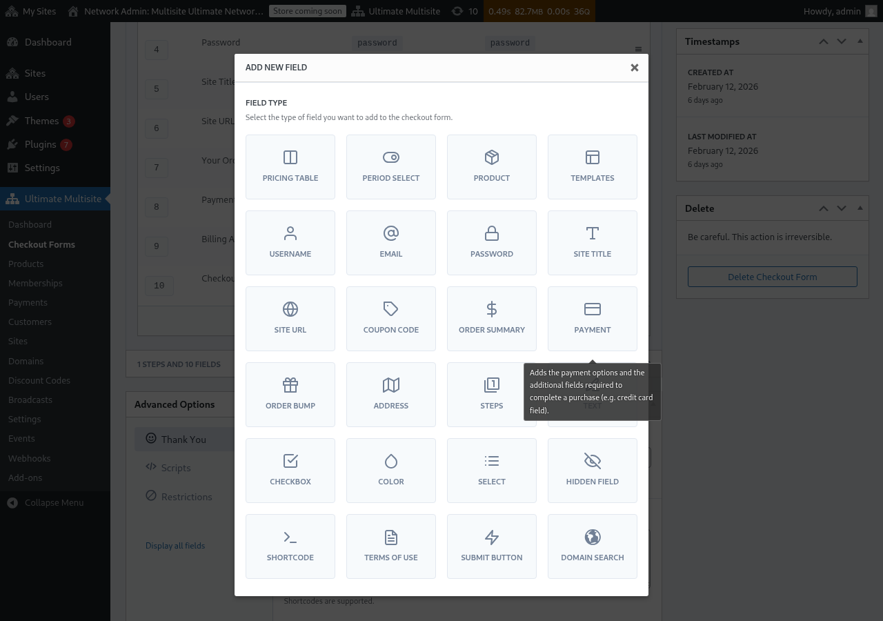 ఫీల్డ్ రకం ఎంపిక డ్రాప్‌డౌన్