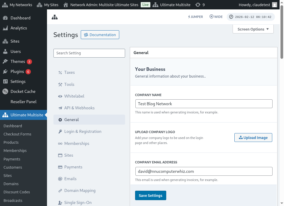 Settings page