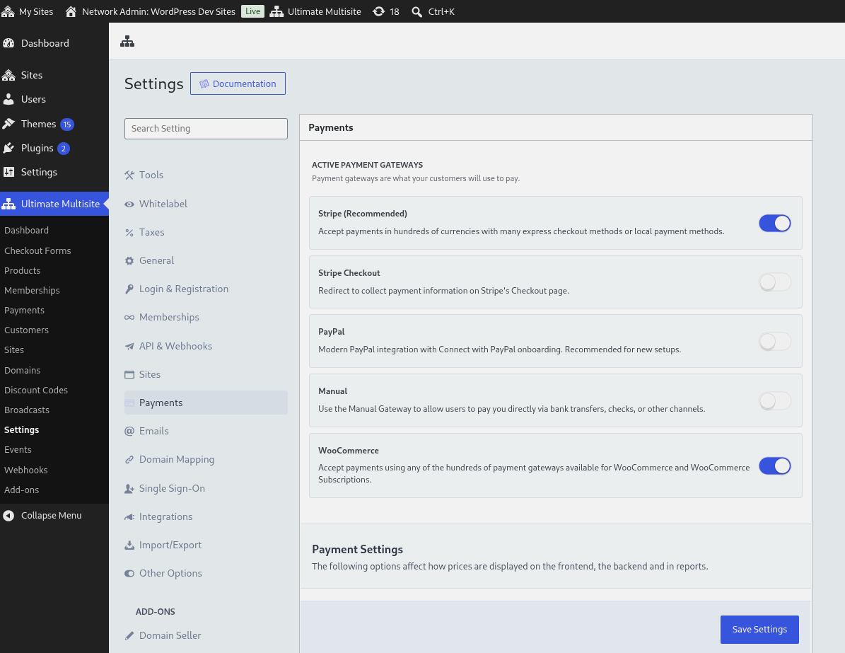 Налаштування платіжного шлюзу Ultimate Multisite з увімкненим WooCommerce