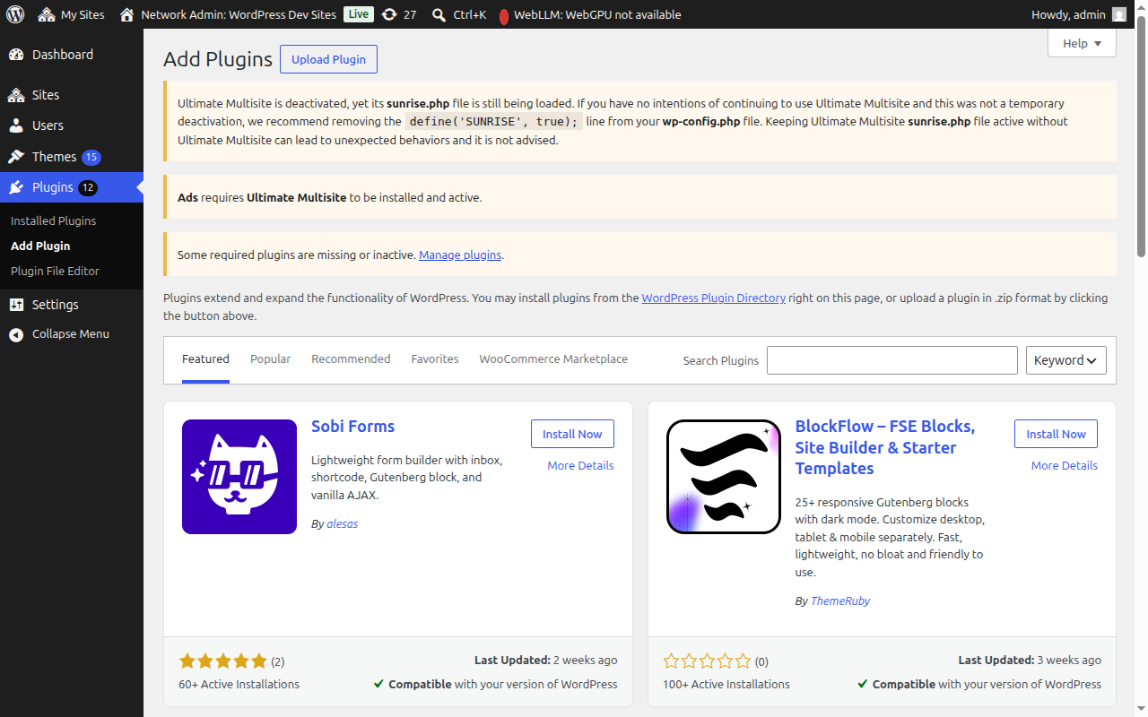 Network Admin Add New Plugin page